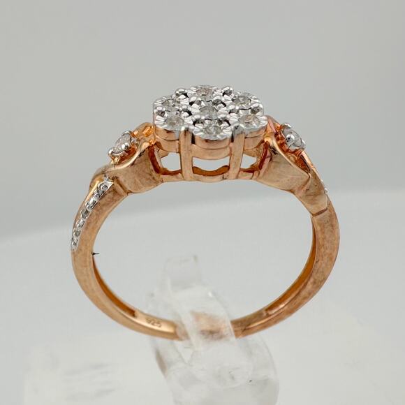 Two Tone Diamond Cluster Ring with Hearts on sides - size 7 - Picture 4 of 16